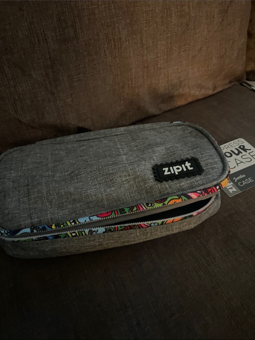 Zipit Gray Pencil Case with Colorful Trim - Compact Home Office Case